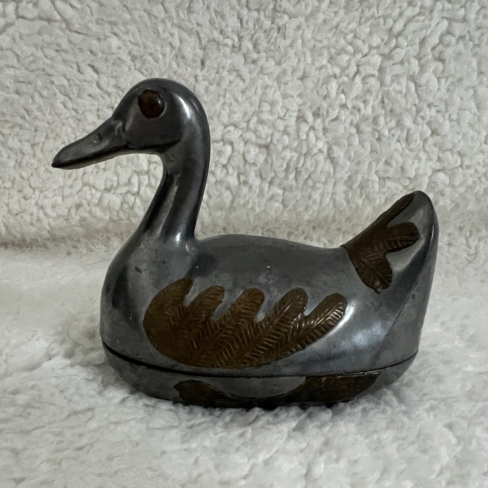 Vintage Lead Pewter Brass Duck Trinket Box Storage Figurine/Sculpture, 1970s